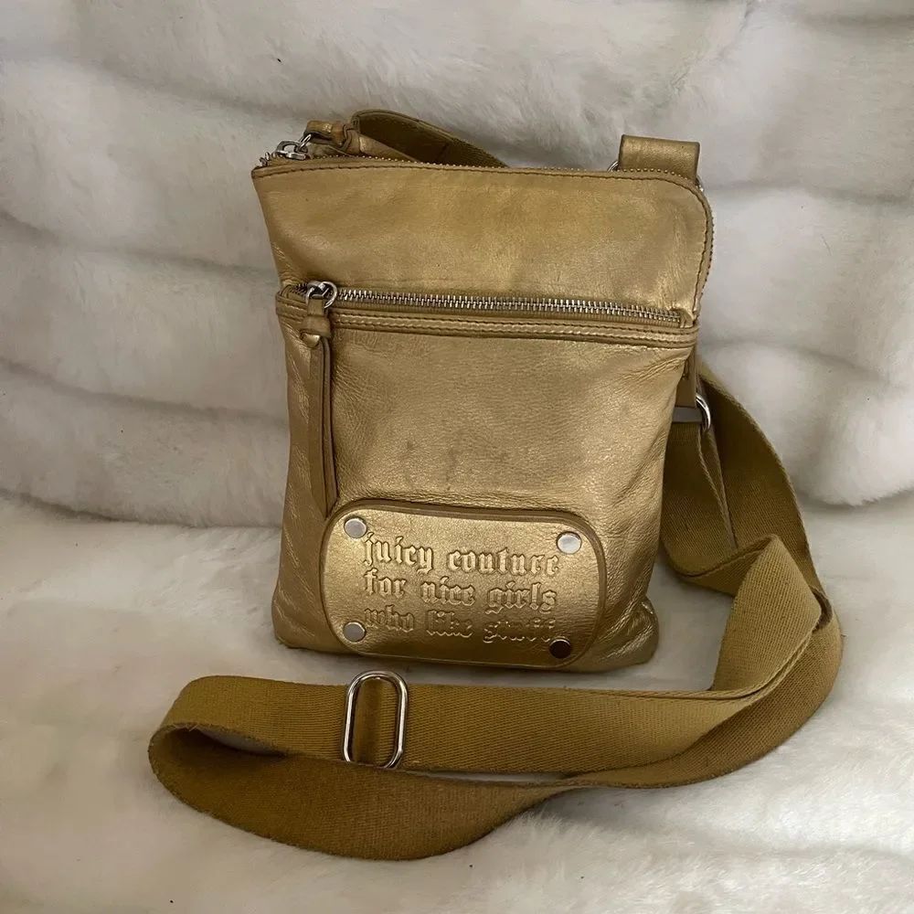 Juicy Couture Leather gold metallic mini crossbody bag .